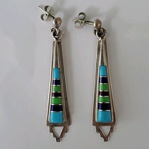 Multi stone inlaid earrings